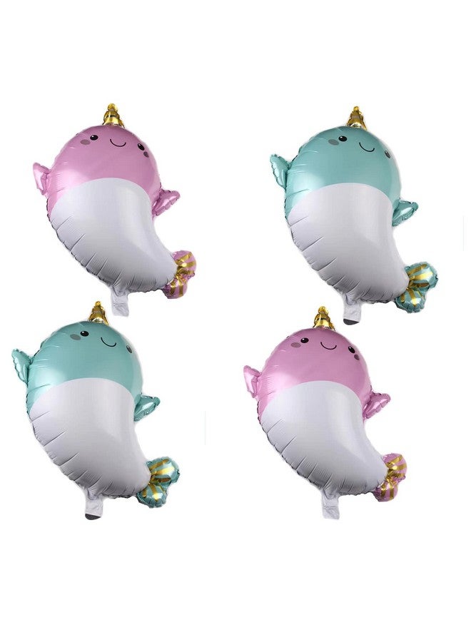 DYT 2PCS 28 Inch Giant Happy Narwhal Shape Foil Mylar Balloon for Kids Birthday Party Decorations Baby Showers Party Supplies - Image 1