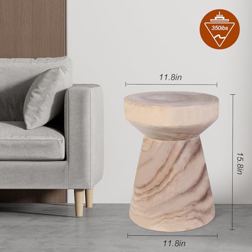 Athaliah Wooden Side Table, 15.8" Hand Carved Rustic Wood Tree Stump End Table, Natural Paulownia Wood Round Coffee Table, Indoor Outdoor Wood Stump Stool for Living Room, Bedroom, Garden, Patio - Image 3