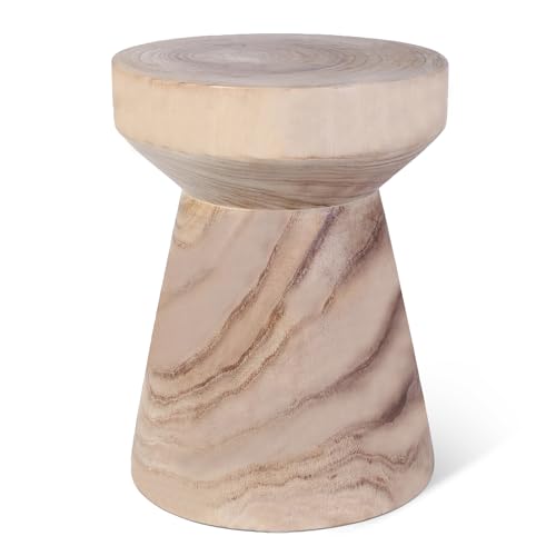 Athaliah Wooden Side Table, 15.8" Hand Carved Rustic Wood Tree Stump End Table, Natural Paulownia Wood Round Coffee Table, Indoor Outdoor Wood Stump Stool for Living Room, Bedroom, Garden, Patio - Image 1