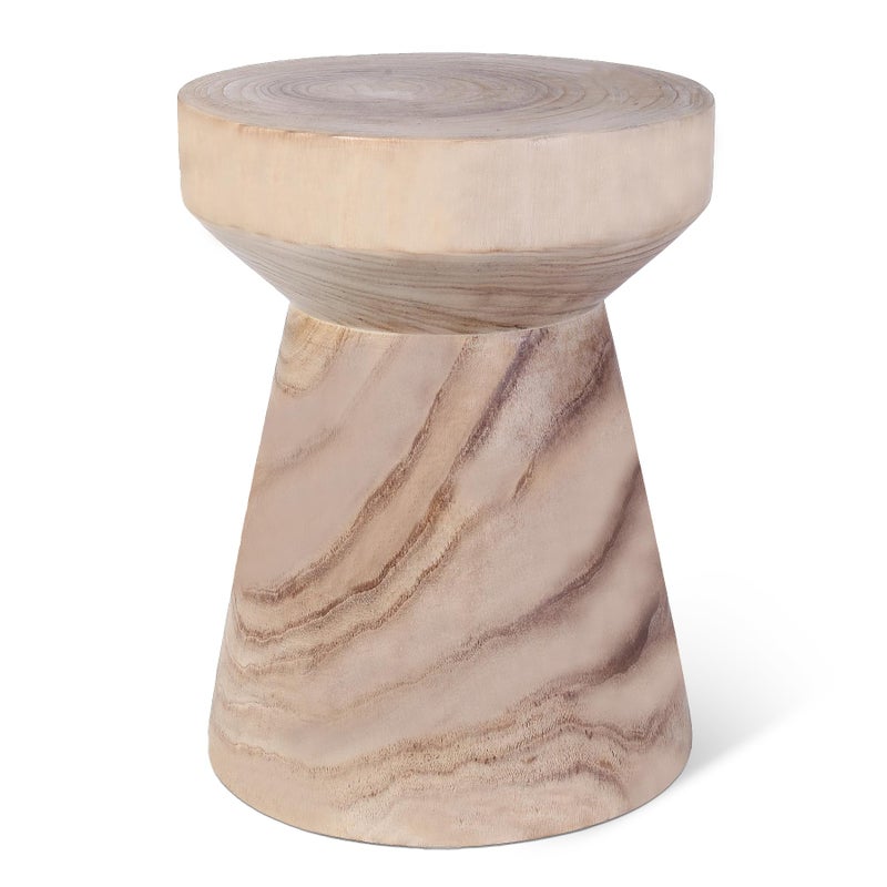 Athaliah Wooden Side Table, 15.8" Hand Carved Rustic Wood Tree Stump End Table, Natural Paulownia Wood Round Coffee Table, Indoor Outdoor Wood Stump Stool for Living Room, Bedroom, Garden, Patio - Image 2