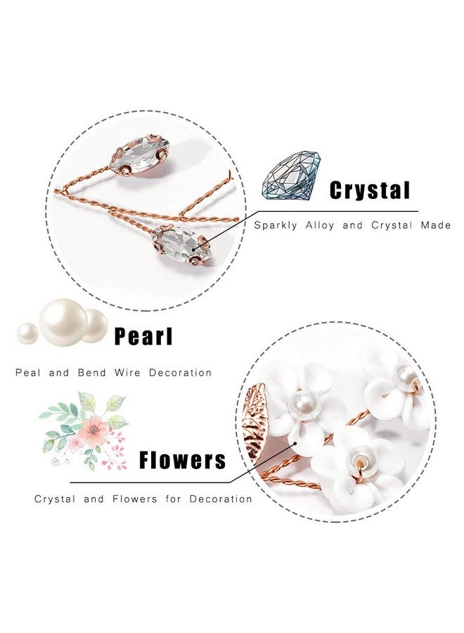 JAKAWIN Bride Flower Wedding Hair Vine Crystal Hair Piece Pearl Bridal Headpiece Leaf Hair Accessories For Women And Girls Hv103 (Rose Gold)  - Image 4