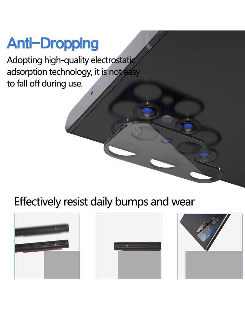 For Samsung Galaxy S22 Ultra Rear Camera Cover Tempered Glass Design New Version Scratch Resistant Easy Install Clear Abrasion Oil Three Pieces Black