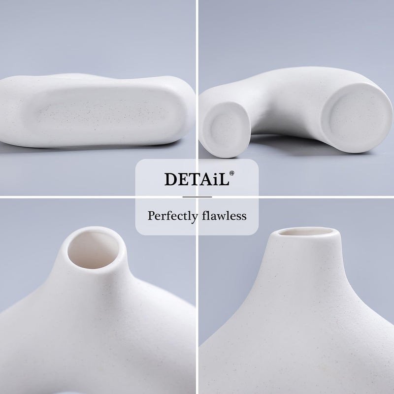 CEMABT White Ceramic Vase Set of 2 for Modern Minimalist Bohemian Decor Round Matte Donut Vases for Pampas Grass-Perfect for Living Room  Dining Table  Office Bedroom Shelf Decor Entryway  Console - Image 3