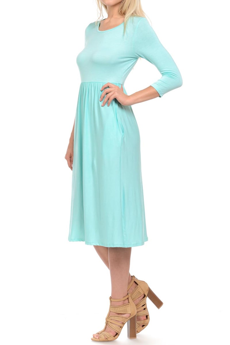 iconic luxe Women's Fit and Flare Midi Dress with Pockets Large Mint - Image 3