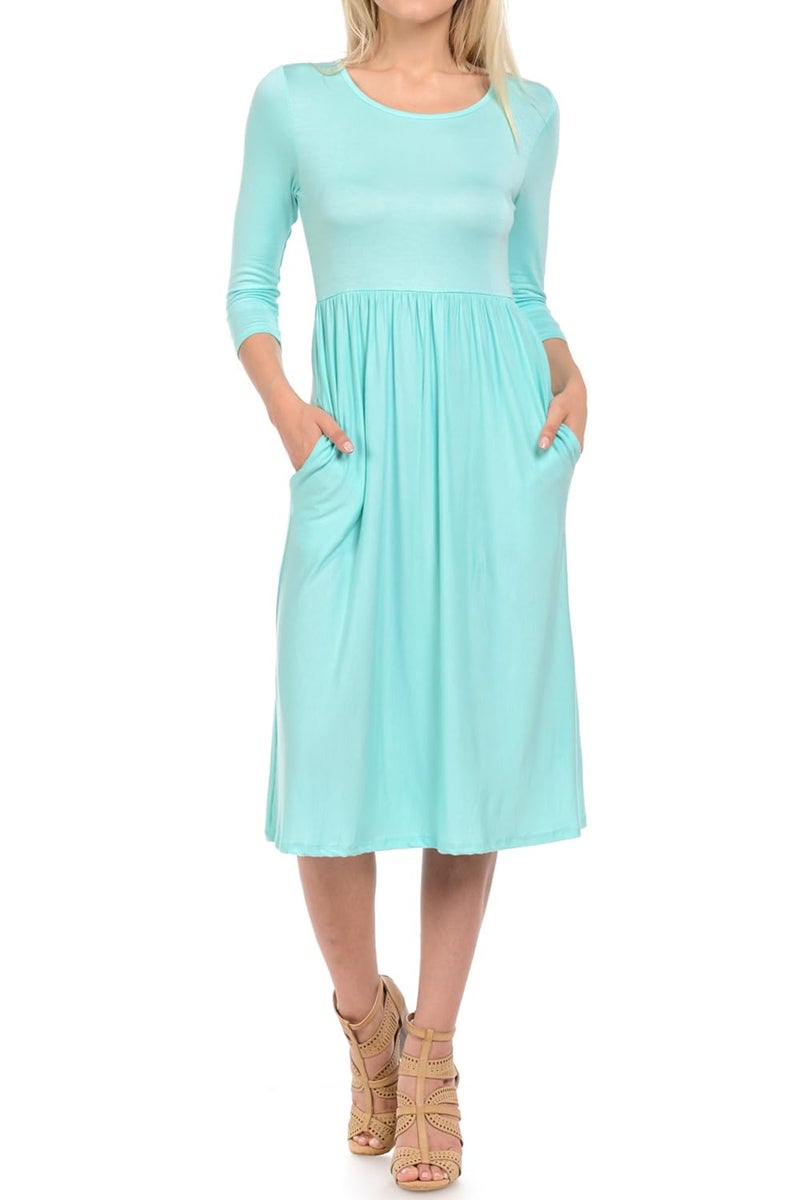 iconic luxe Women's Fit and Flare Midi Dress with Pockets Large Mint - Image 2