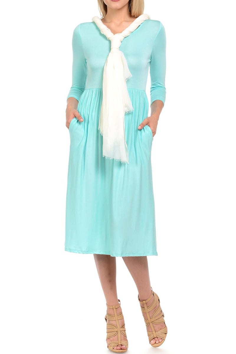 iconic luxe Women's Fit and Flare Midi Dress with Pockets Large Mint - Image 1