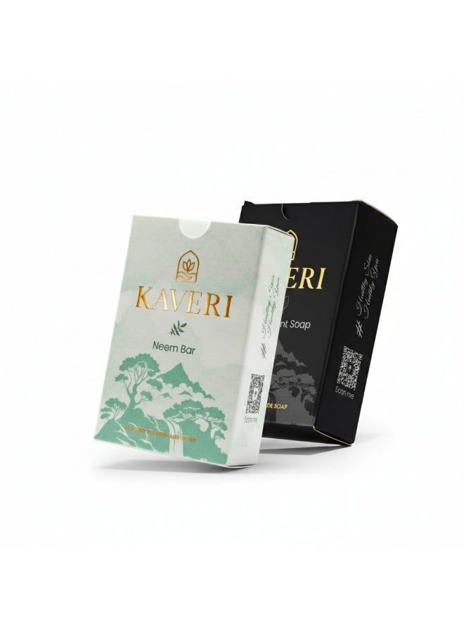 KAVERI Natural Handmade Soap Combo – Charcoal y & Neem (2 × 110g) | Deep Cleansing Cold-Processed Ayurvedic Bath Bar Set for Clear & HealthSkin - Image 1