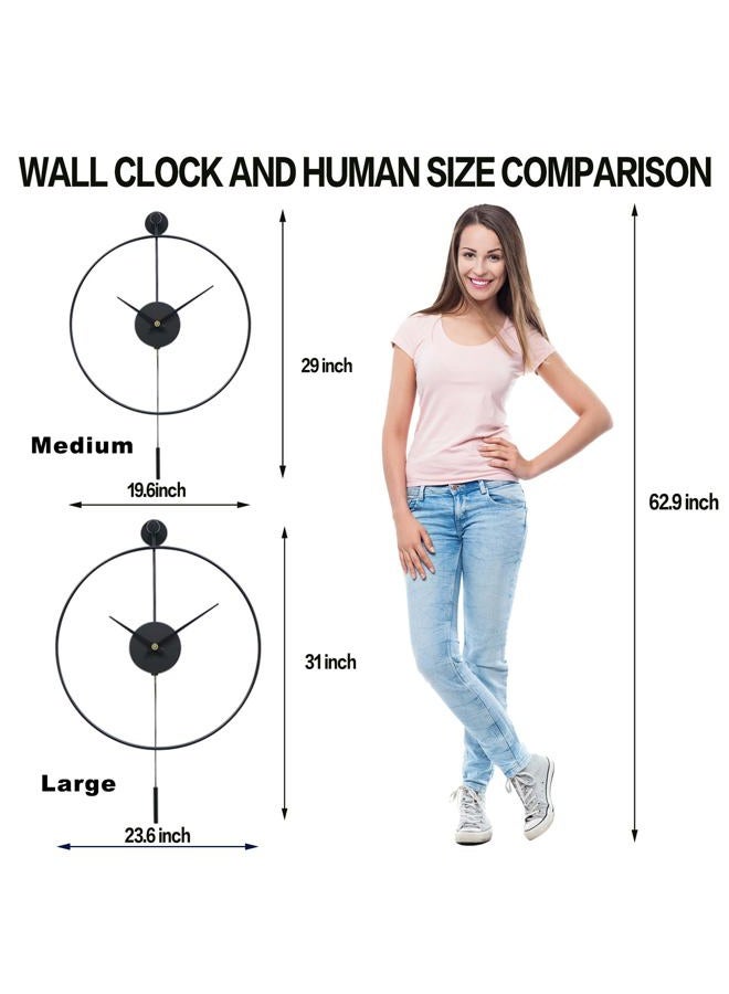 YISITEONE Classical Large Decorative Wall Clock with Pendulum, Modern Non-Ticking Silent Metal Wall Clocks for Living Room, Bedroom, Study, Office,20‘' - Image 2