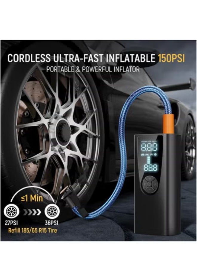 general Tire Inflator Portable Air Compressor,150PSI Portable Air Pump for Car Tires with 8000mAh Battery, Auto-Off Bike Pump with Digital Pressure Gauge & Emergency Light for Car - Image 2