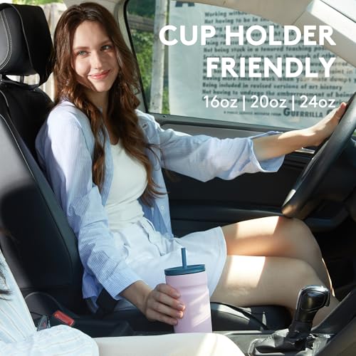 COKTIK 24oz Insulated Tumbler with Lid and Straw Iced Coffee Cup Reusable Stainless Steel Travel Mug Water Bottle Cupholder Friendly for Women Men Her Him (Blush) - Image 4