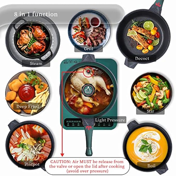 TIBORANG 8 In 1 Nonstick Deep Frying Pan With Glass Lid 11 Inch Large Skillet With Steamed Grid PfoaFree DishwasherOven Safe Wok With All StovetopsGreen - Image 3