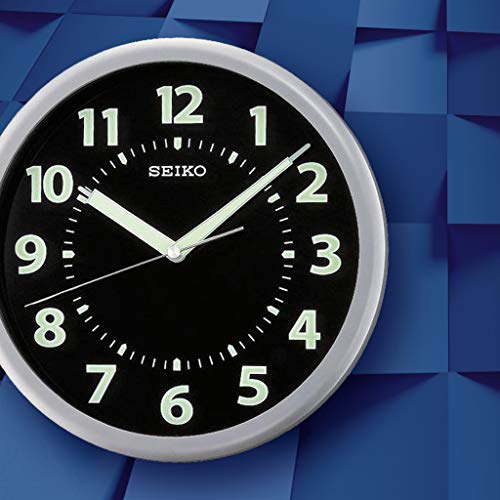 Seiko Wall Clock SilverTone Metallic Case Luminous Numerals - Image 3