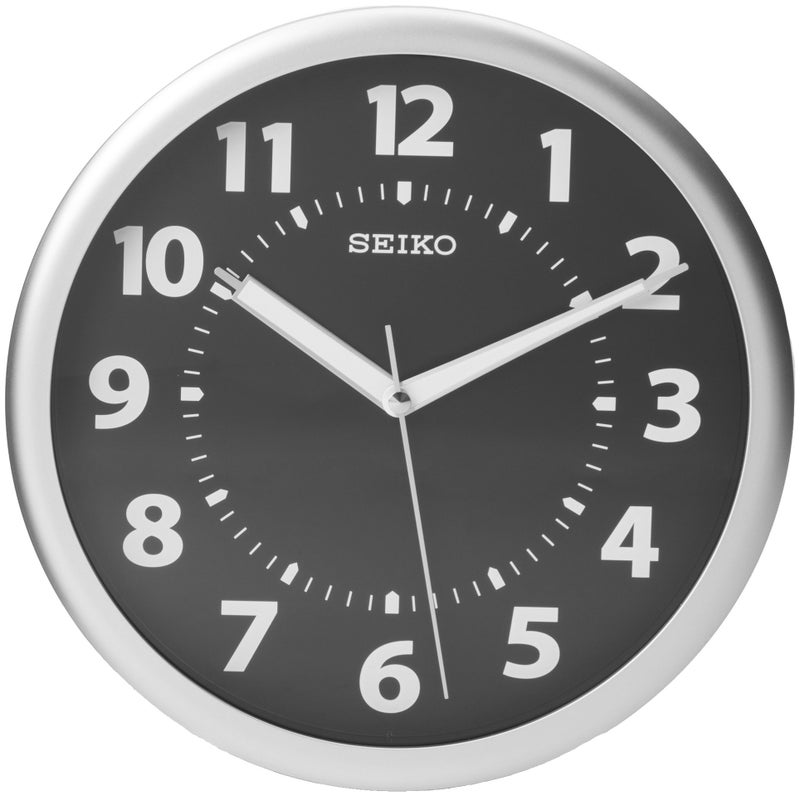 Seiko Wall Clock SilverTone Metallic Case Luminous Numerals - Image 2
