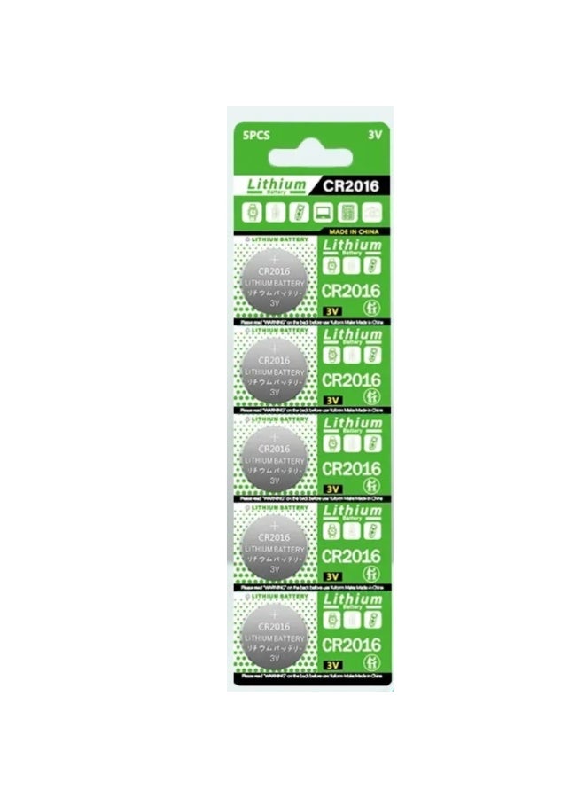 CR2016 3V Lithium Coin Battery (5-Pack) - Ultra-Thin Replacement for Watches, Calculators & Car Key Fobs (Dual Stack) - Long Lasting DL2016/ECR2016 - Image 1