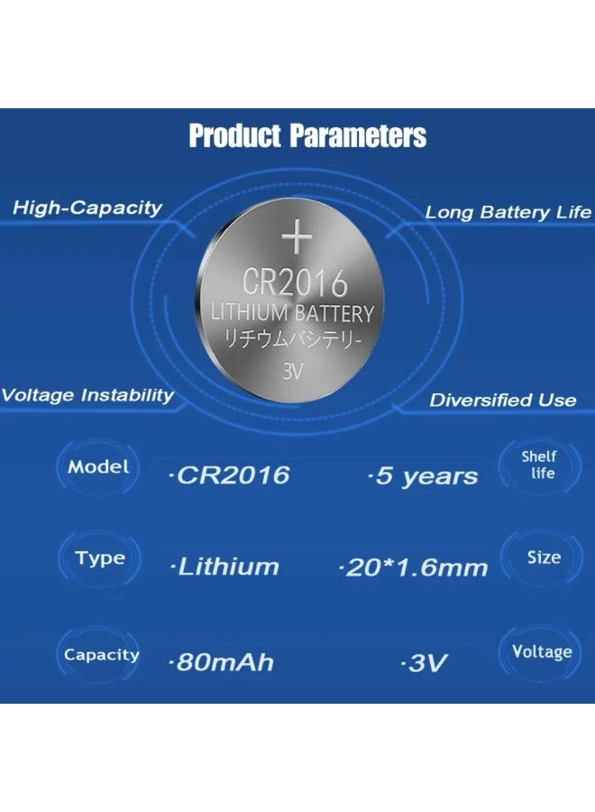 CR2016 3V Lithium Coin Battery (5-Pack) - Ultra-Thin Replacement for Watches, Calculators & Car Key Fobs (Dual Stack) - Long Lasting DL2016/ECR2016 - Image 2