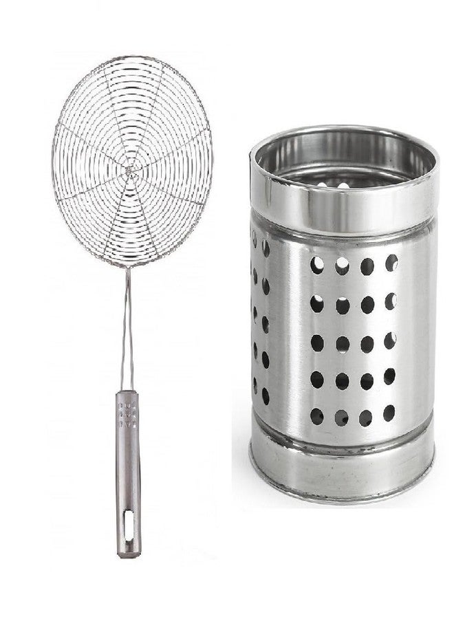 BLUE WONDER Stainless Steel Deep Fry Jhara Combo Stainless Steel Cutlery Holder | Kitchen Accessories | Multipurpose Kitchen Tool | Durable, Sturdy | Easy to Use | Multicolour | Pack of 2