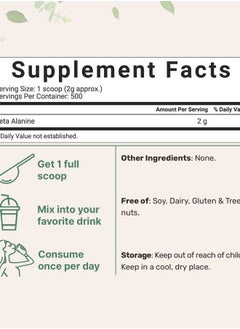 Micro Ingredients Beta Alanine Powder, Pure Beta Alanine Supplement, 2.2 Pounds (500 Days Supply), Filler Free, Amino Energy Pre Workout, Unflavored, Non-GMO and Vegan Friendly  - Image 2