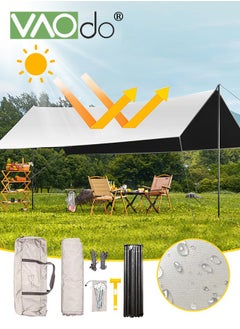 VAOdo 95% UV Block Camping Tarp Waterproof Index PU2000+ Lightweight Hammock Rain Fly Encrypted Oxford cloth Thickened Sunscreen Coating with Ground Nails Support Poles and Windproof Ropes 300*500CM  - Image 2