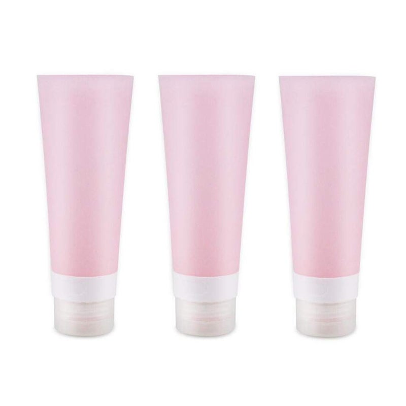 3pcs Pink Portable Leakproof Silicone Bottle - Empty Refillable Soft Squeezable Travel Bottle Containers For Body Lotion Shower Gel Shampoo Face Cleanser Toothpaste With Flip Lid size 80ml