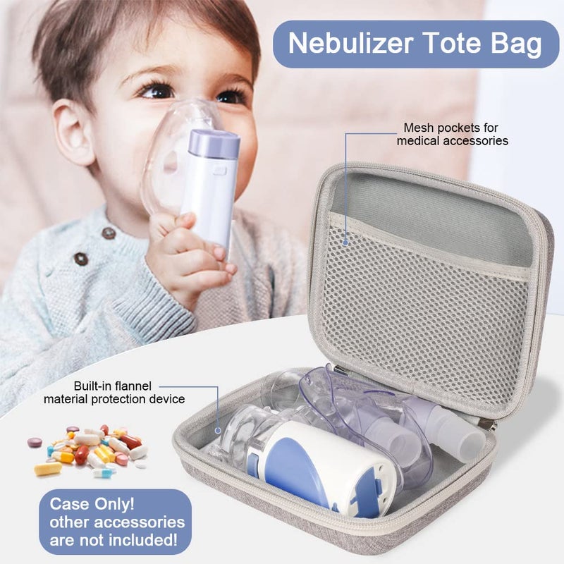 Fukumi Portable Nebulizer Carrying Case, Hard Travel Medical Bag for Inhaler Spacer, Masks, Asthma Accessories, B-Grey - Image 3