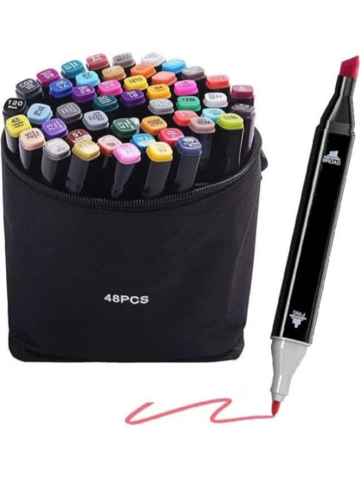 48 Colors Dual Tip Permanent Art Marker Set - Image 1