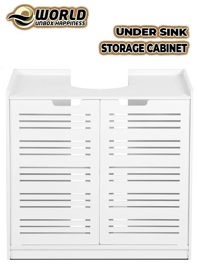 Eworld - White Double Door under Basin and Sink Storage Cabinet, Space-Optimized Cupboard and Waterproof Vanity Storage Solution for Modern Bathroom and kitchen - Image 1