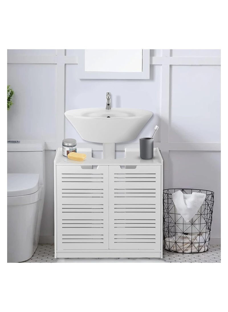Eworld - White Double Door under Basin and Sink Storage Cabinet, Space-Optimized Cupboard and Waterproof Vanity Storage Solution for Modern Bathroom and kitchen - Image 1