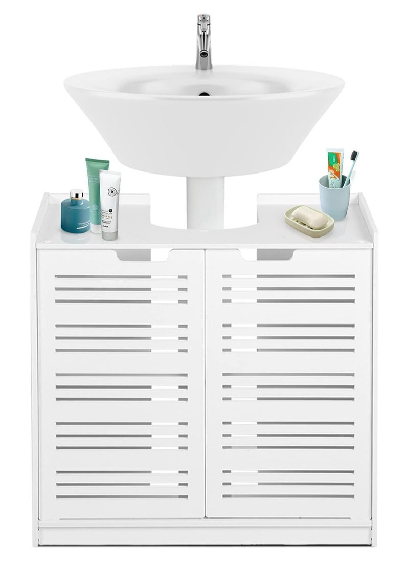 Eworld - White Double Door under Basin and Sink Storage Cabinet, Space-Optimized Cupboard and Waterproof Vanity Storage Solution for Modern Bathroom and kitchen - Image 1