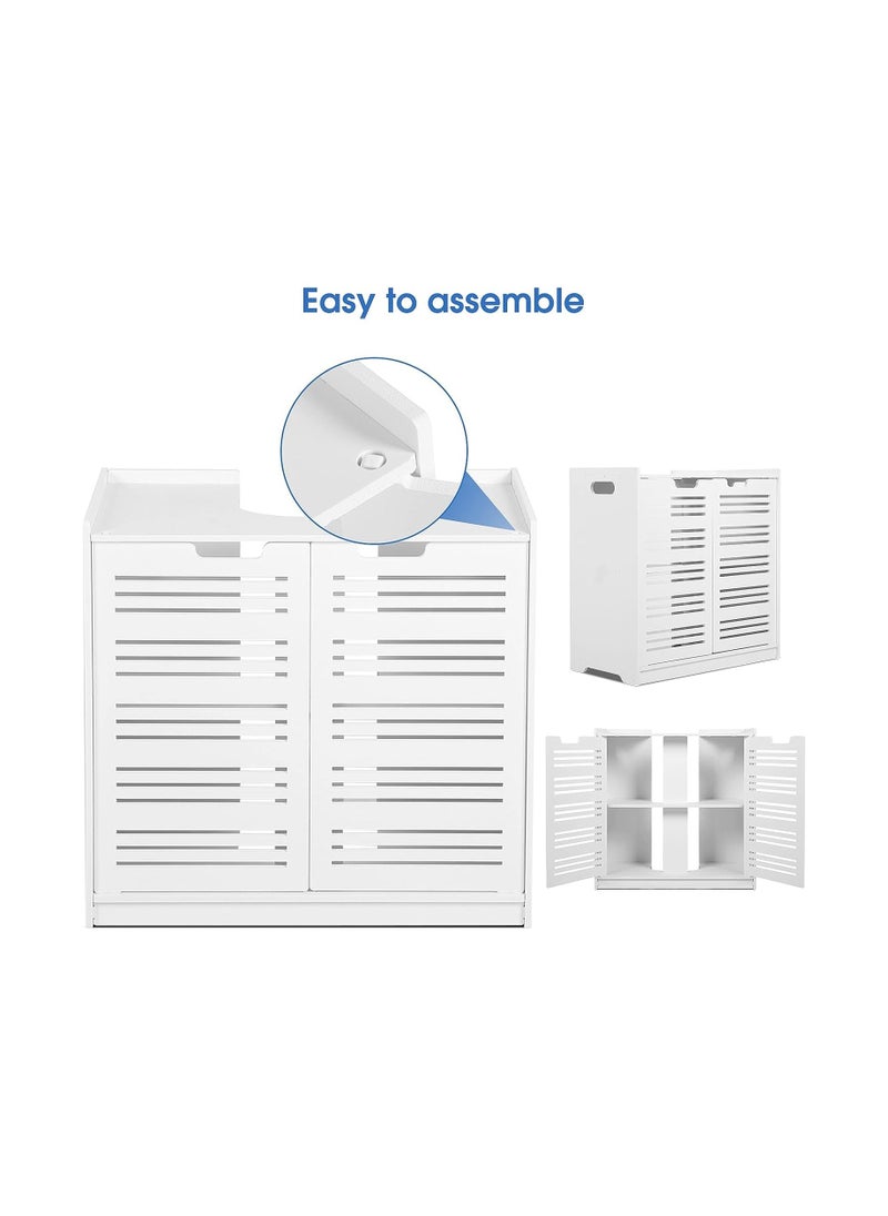 Eworld - White Double Door under Basin and Sink Storage Cabinet, Space-Optimized Cupboard and Waterproof Vanity Storage Solution for Modern Bathroom and kitchen - Image 1