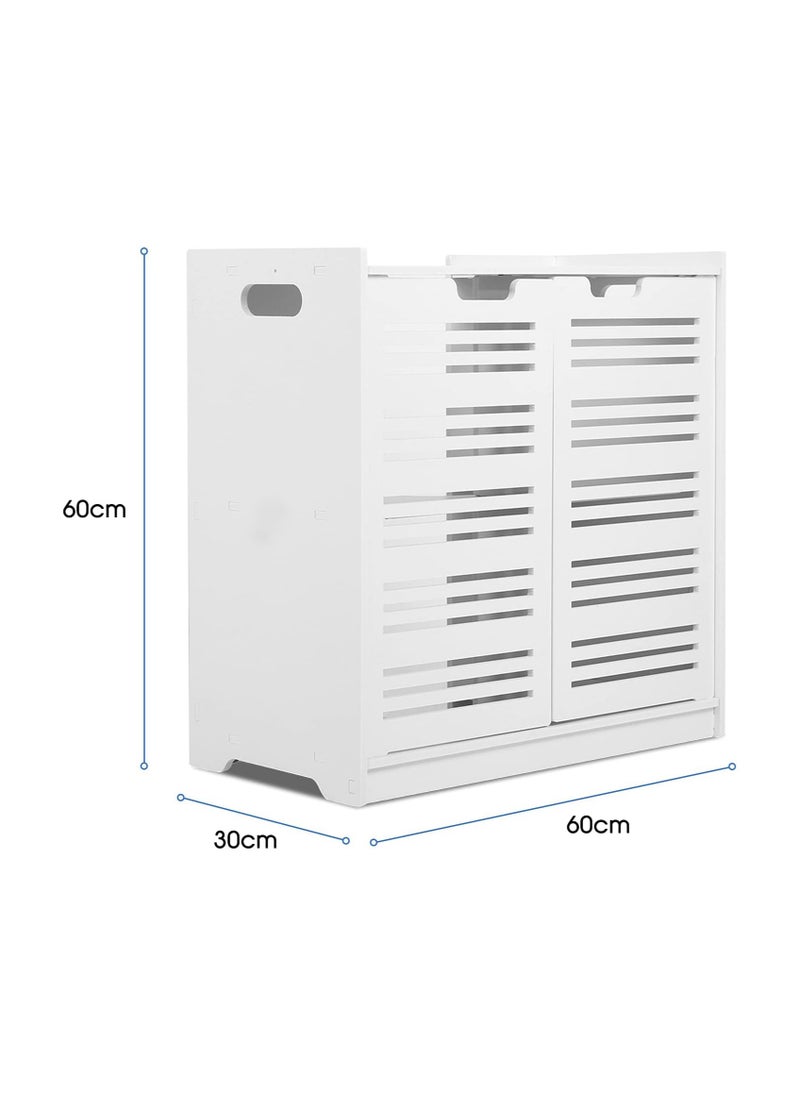 Eworld - White Double Door under Basin and Sink Storage Cabinet, Space-Optimized Cupboard and Waterproof Vanity Storage Solution for Modern Bathroom and kitchen - Image 1