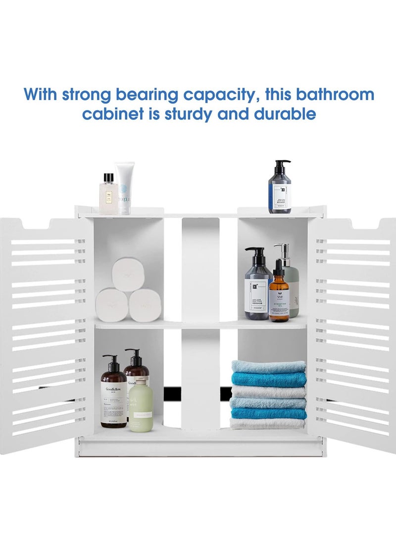 Eworld - White Double Door under Basin and Sink Storage Cabinet, Space-Optimized Cupboard and Waterproof Vanity Storage Solution for Modern Bathroom and kitchen - Image 1