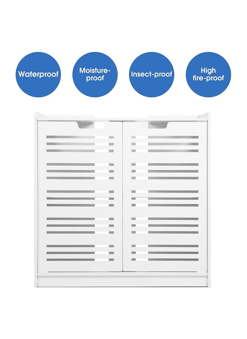 Eworld - White Double Door under Basin and Sink Storage Cabinet, Space-Optimized Cupboard and Waterproof Vanity Storage Solution for Modern Bathroom and kitchen - Image 1