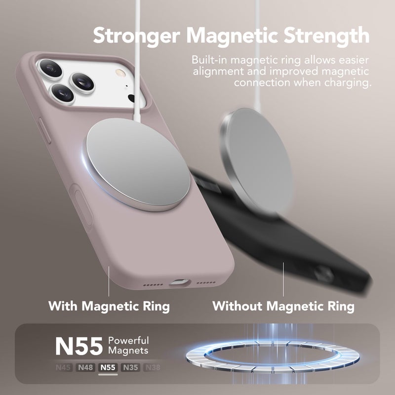 GONEZ Magnetic for iPhone 17 Pro Max Case, Compatible with MagSafe, [Screen Protector + Camera Lens Protector], Liquid Silicone Anti-Scratch Shockproof Protective Phone Case 6.9 inch, Light Taro - Image 3