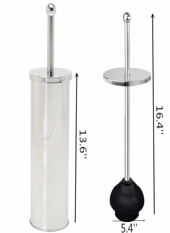 Gecious Chrome Toilet Plunger with Holder Bathroom Metal Canister Holder Drip Cup, Heavy Duty, Deep Cleaning Silver - Image 2
