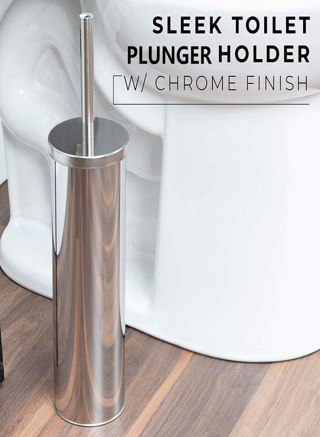 Gecious Chrome Toilet Plunger with Holder Bathroom Metal Canister Holder Drip Cup, Heavy Duty, Deep Cleaning Silver - Image 4