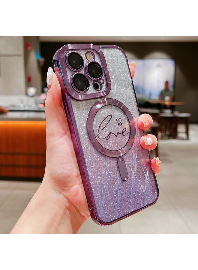 اس-توب جراب لهاتف iPhone 11 Pro Max Dual-Love Leaves Glitter متدرج اللون من Magsafe TPU جراب هاتف - Image 1