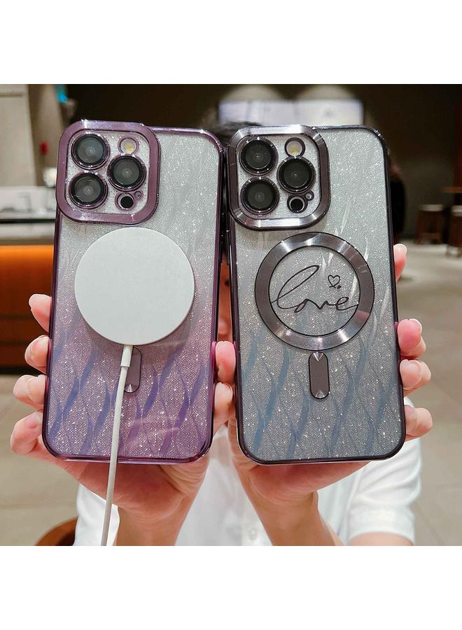 اس-توب جراب لهاتف iPhone 11 Pro Max Dual-Love Leaves Glitter متدرج اللون من Magsafe TPU جراب هاتف - Image 4