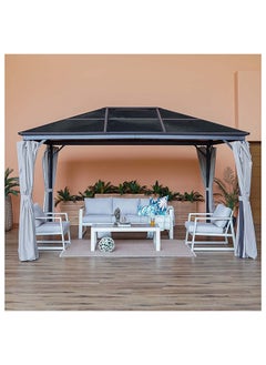 DANUBE HOME إطار Veora Gazebo من الألومنيوم مع سقف من البولي كربونات شكل مستطيل مع ستارة مقاومة للماء والأشعة فوق البنفسجية للحديقة ومظلة للفناء وأثاث خارجي حديث 3 × 4 متر رمادي  - Image 1