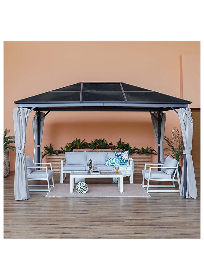 DANUBE HOME Veora Gazebo Aluminum Frame With Polycarbonate Roof Rectangle Shape With Curtain Water And UV Resistant Garden Patio Canopy Modern Outdoor Furniture 3x4 Meter Grey  - Image 1