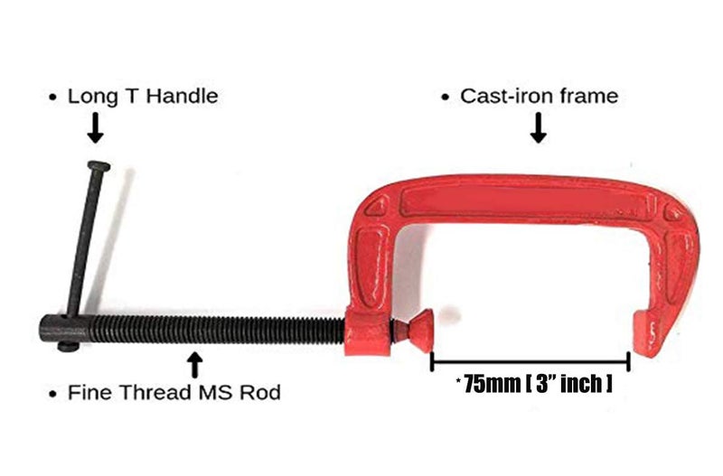 DIY 3 Inch C Clamp Set, Heavy Duty G-Clamps with 3-Inch Jaw Opening Sliding T-Bar Handle for DIY Carpentry Woodwork Building Pack of 1pcs
