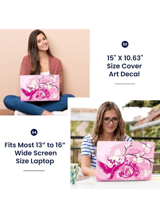 LSS Laptop 15 15.6 Skin Cover with Colorful Pink Birds Floral Pattern - Image 3