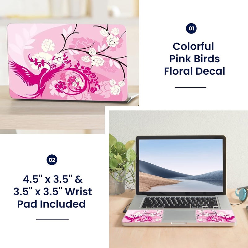 LSS Laptop 15 15.6 Skin Cover with Colorful Pink Birds Floral Pattern - Image 2