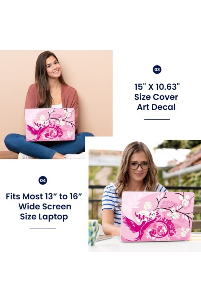 LSS Laptop 15 15.6 Skin Cover with Colorful Pink Birds Floral Pattern - Image 3