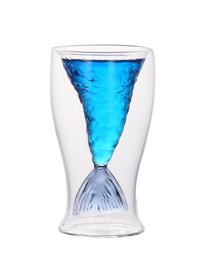 Mermaid Creative Cup Transparent Ice Cream Double layered Beauty Cup Glass Water Cup Shark Glass Cup Tail Cup  - Image 1