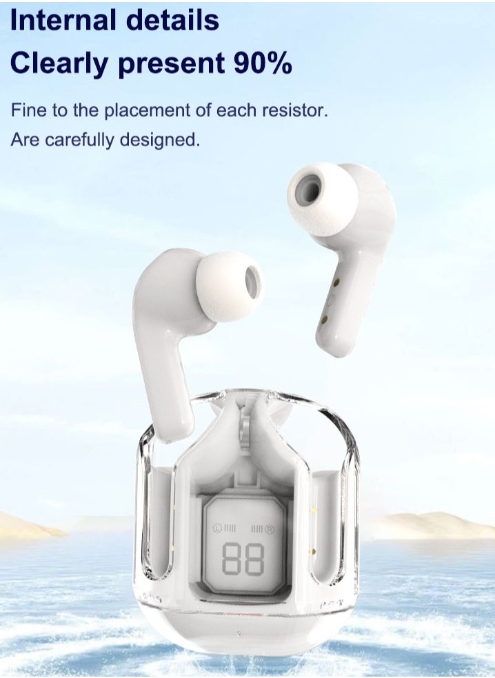 ksluxirt 2025 New Bluetooth headset acrylic transparent wireless headset LED digital display touch operation high-fidelity sound quality Type-C Fast charge compatible with iOS/Android sports music games suitable for gift selection  - Image 2