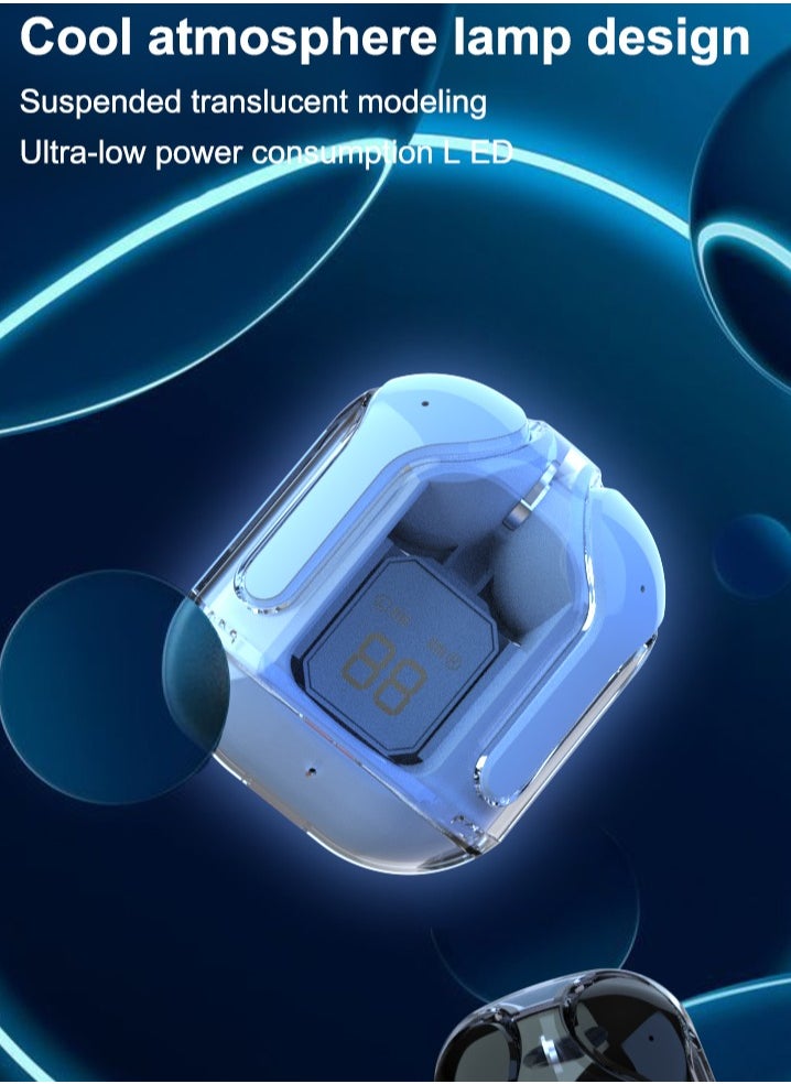 ksluxirt 2025 New Bluetooth headset acrylic transparent wireless headset LED digital display touch operation high-fidelity sound quality Type-C Fast charge compatible with iOS/Android sports music games suitable for gift selection  - Image 3