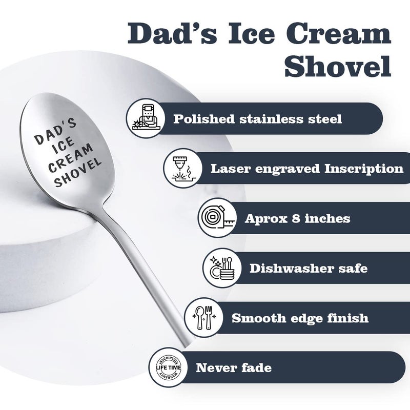 stormroo Gifts For Dad Men from Daughter Stocking Stuffers for men dad Ice Cream Spoon Scoop for Ice Cream Lovers, Christmas Gifts Funny Engraved Stainless Steel Shovel - Image 5