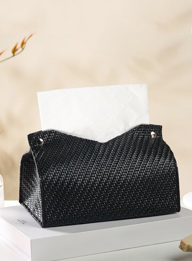 Fasola Tissue Box Cover Pu Leather Woven Facial Box Covers Holder Tray Organizer for House Tabletop Office Car Bathroom - Image 1