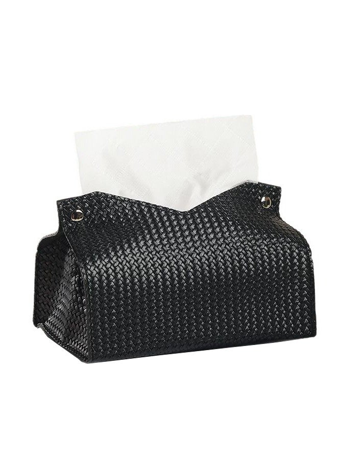 Fasola Tissue Box Cover Pu Leather Woven Facial Box Covers Holder Tray Organizer for House Tabletop Office Car Bathroom - Image 2
