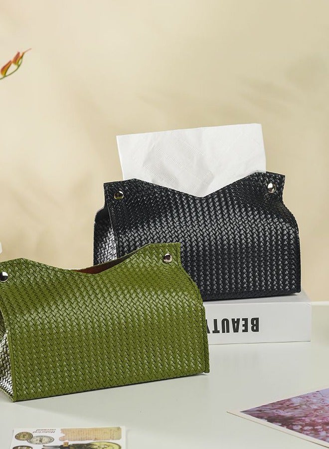Fasola Tissue Box Cover Pu Leather Woven Facial Box Covers Holder Tray Organizer for House Tabletop Office Car Bathroom - Image 4